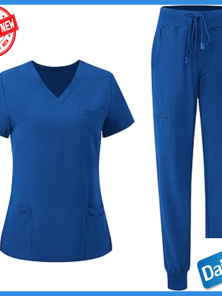 V-Neck Scrub Set With 10 Pockets, Recycled Polyester, Size Medium